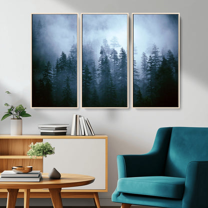 93439624-MGV-CV-36X24-Forest Wall Art – Misty Pine Trees Canvas Print, Moody Nature Photography Decor for Bedroom, Living Room, Office, Cabin, Lodge or