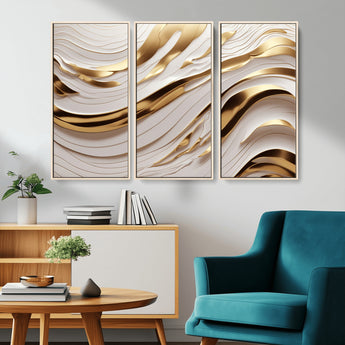 41237-MGV-CV-36X24-Gold Waves Wall Art Canvas Print, Framed Elegant Flow Art Picture Print, Luxury Layers Perfect Minimal Luxe Decor Artwork