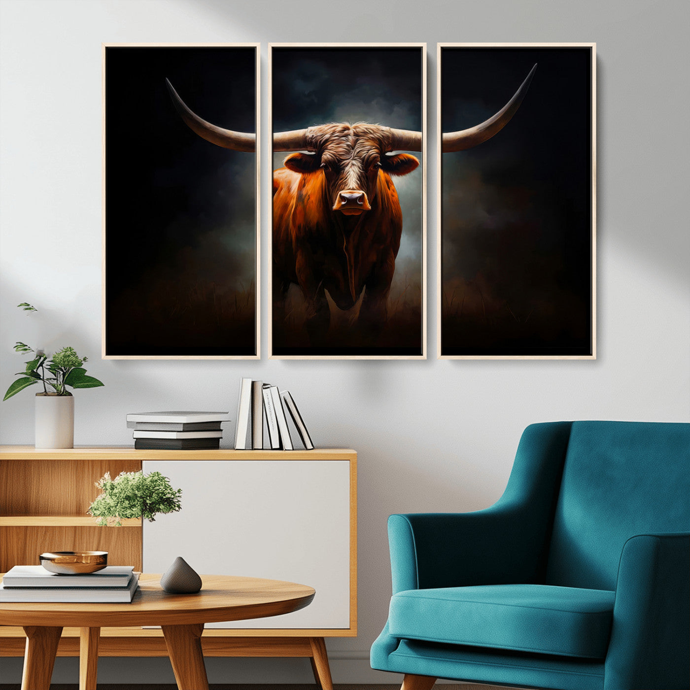 12484-MGV-CV-36X24-Texas Longhorn Wall Art Canvas Print, Framed Western Bull Art Picture Print, Moody Cattle Perfect Moody Western Decor Artwork