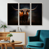 12484-MGV-CV-36X24-Texas Longhorn Wall Art Canvas Print, Framed Western Bull Art Picture Print, Moody Cattle Perfect Moody Western Decor Artwork
