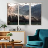 64758-MGV-CV-36X24-Misty Mountains Wall Art Canvas Print, Framed Moody Pines Art Picture Print, Forest Lake Perfect Moody Alpine Decor Artwork