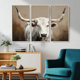 63550-MGV-CV-36X24-Texas Longhorn Wall Art Canvas Print, Framed White Bull Art Picture Print, Horned Cattle Perfect Rustic Western Decor Artwork