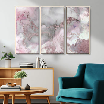 16416-MGV-CV-36X24-Blush Marble Wall Art Canvas Print, Framed Rose Gold Art Picture Print, Pink Cloudy Perfect Modern Glam Decor Artwork