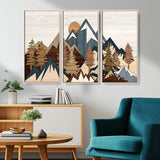 80300-MGV-CV-36X24-Geometric Mountains Wall Art Canvas Print, Framed Stylized Trees Art Picture Print, Graphic Forest Perfect Rustic Abstract Decor