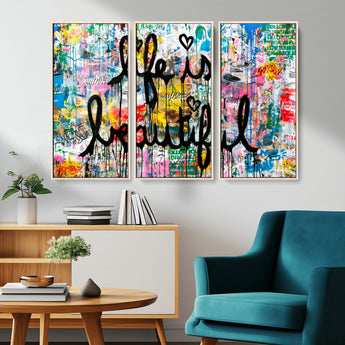 36856-MGV-CV-36X24-Life Is Beautiful Wall Art – Colorful Graffiti Canvas Print, Modern Street Style Artwork, Inspirational Decor for Living Room,