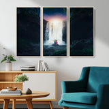 56359-MGV-CV-36X24-Lilo Stitch Wall Art Canvas Print, Framed Stitch Angel Art Picture Print, Cartoon Waterfall Perfect Tropical Fantasy Decor Artwork