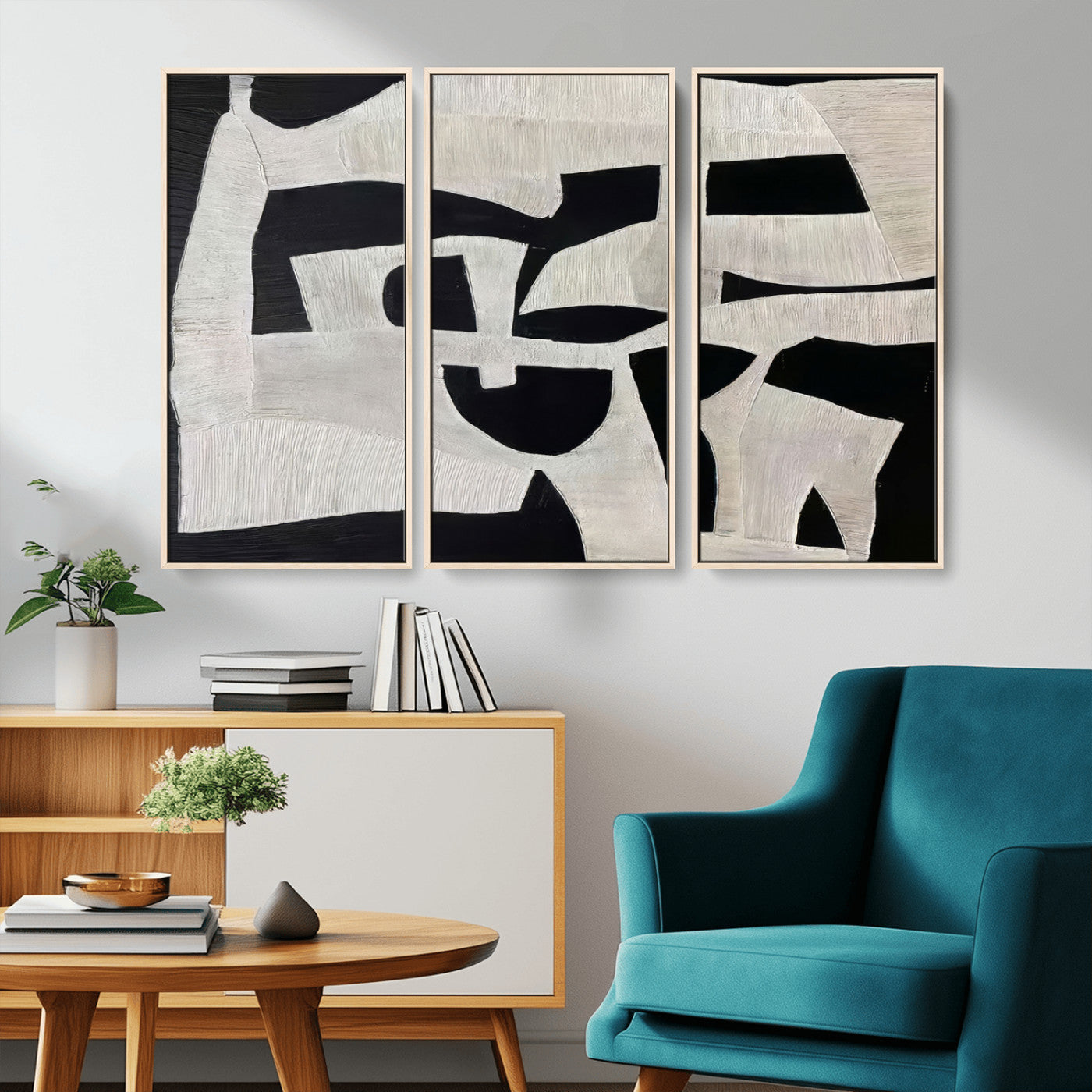 33714-MGV-CV-36X24-Monochrome Design Wall Art Canvas Print, Framed Modern Linework Art Picture Print, Textured Shapes Perfect Monochrome Modern Decor