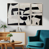 33714-MGV-CV-36X24-Monochrome Design Wall Art Canvas Print, Framed Modern Linework Art Picture Print, Textured Shapes Perfect Monochrome Modern Decor