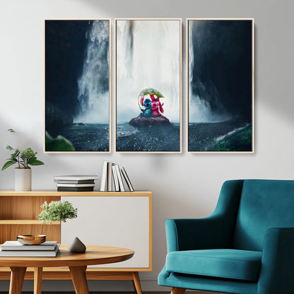 32259-MGV-CV-36X24-Stitch Angel Wall Art Canvas Print, Framed Stitch Waterfall Art Picture Print, Cartoon Couple Perfect Moody Fantasy Decor Artwork