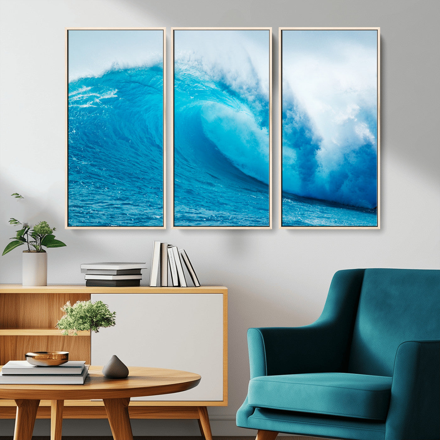 15566-MGV-CV-36X24-Ocean Wave Wall Art Canvas Print, Framed Curling Wave Art Picture Print, Vibrant Surf Wave Perfect Coastal Surf Decor Artwork