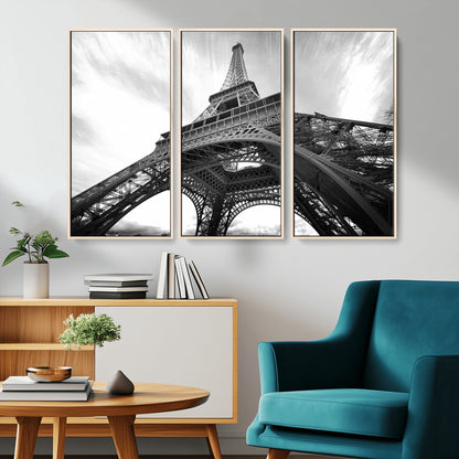 40006-MGV-FC-48X32-3P_Natural-Eiffel Tower Wall Art – Black and White Architectural Photo Print, Paris Inspired Decor for Bedroom, Office, Studio or Modern