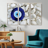 48883-MGV-CV-36X24-Evil Eye Wall Art – Deep Blue Symbol of Presence and Calm on White Stones, Subtle Spiritual Decor for Entryway, Studio, Office or