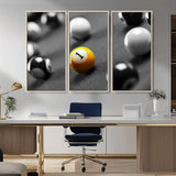 52108-MGV-CV-36X24-Precision Pool Table Wall Art – Close Up Yellow 1 Ball Canvas Print, Hand-Played Billiards Game Decor for Office, Game Room, or
