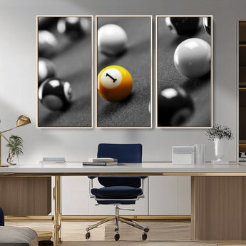 52108-MGV-CV-36X24-Precision Pool Table Wall Art – Close Up Yellow 1 Ball Canvas Print, Hand-Played Billiards Game Decor for Office, Game Room, or