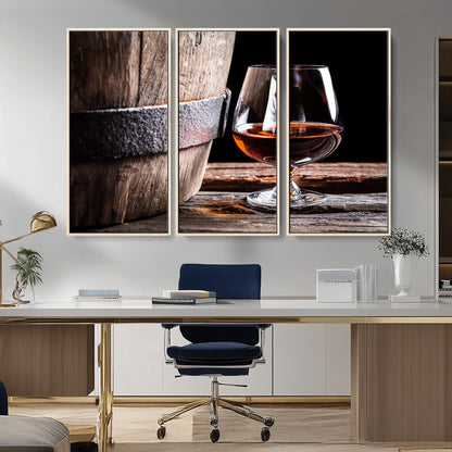 50839-MGV-CV-36X24-Barrel & Brandy Wall Art – Rustic Whiskey Barrel and Brandy Glass Canvas Print, Elegant Home Bar or Lounge Decor for Office, Man