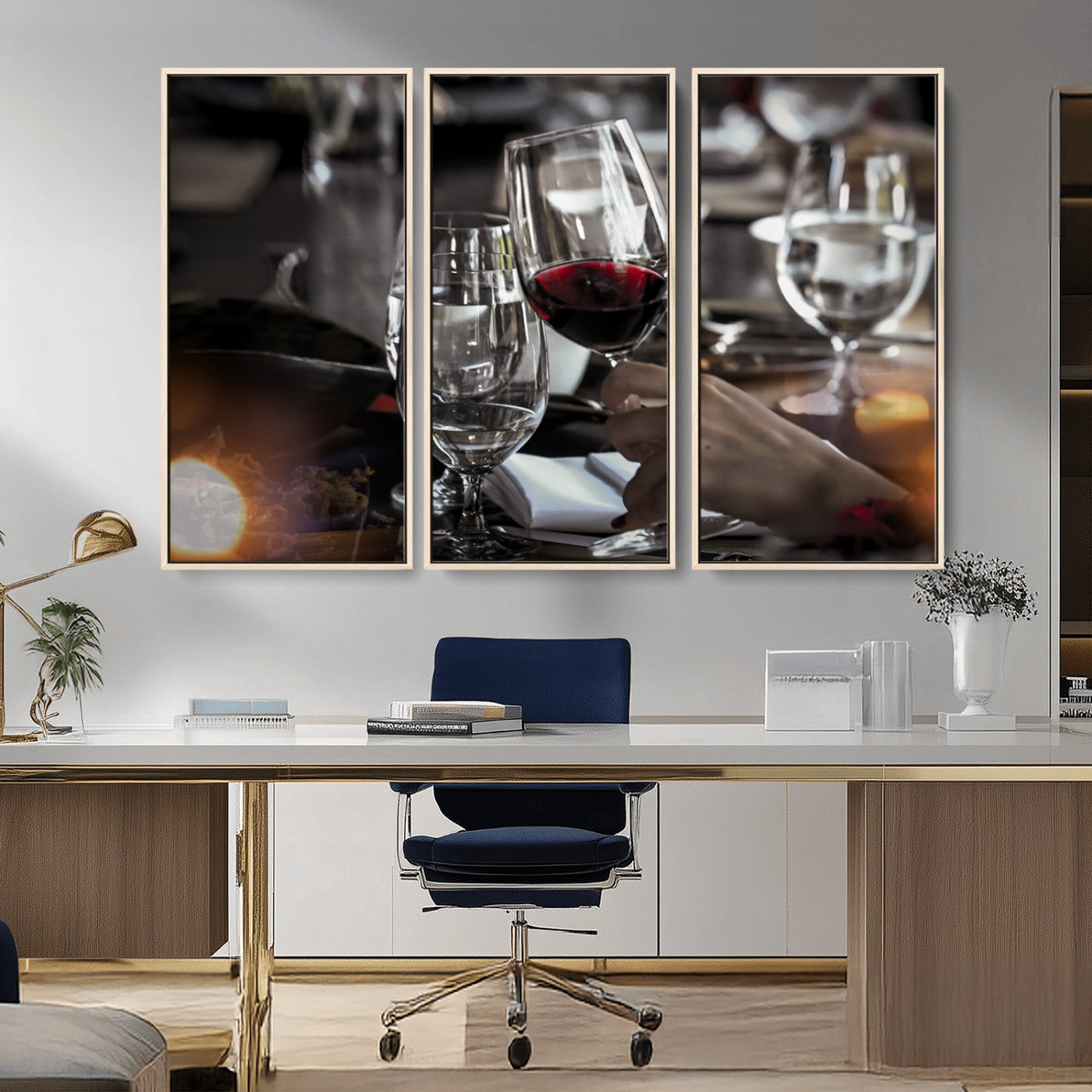 75513-MGV-CV-36X24-Elegant Wine Toast Wall Art – Close-Up Red Wine Glass at Dinner Table Canvas Print, Sophisticated Dining Room or Bar Decor