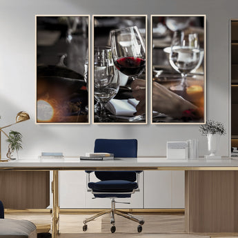 75513-MGV-CV-36X24-Elegant Wine Toast Wall Art – Close-Up Red Wine Glass at Dinner Table Canvas Print, Sophisticated Dining Room or Bar Decor