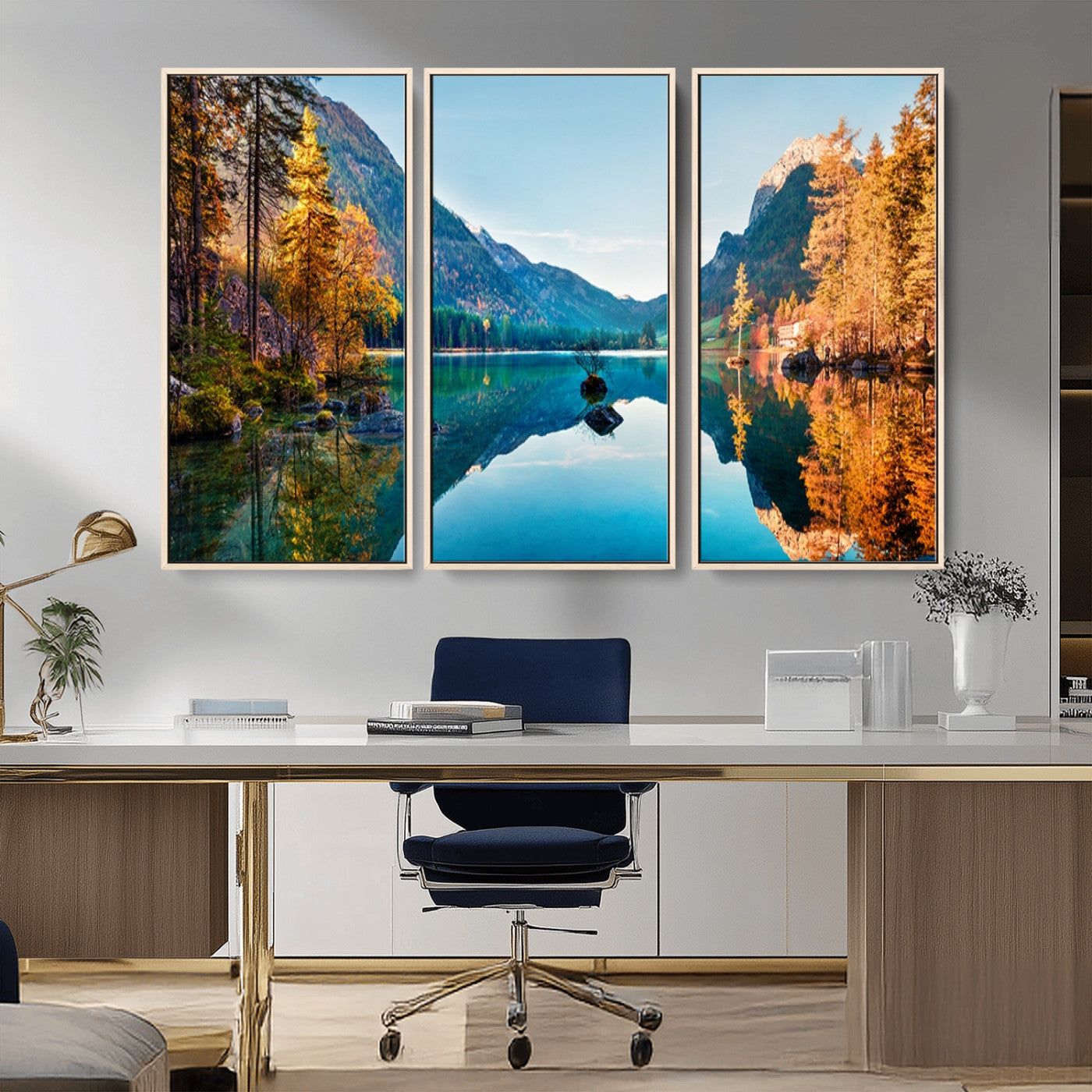 32962-MGV-CV-36X24-Mountain Lake Wall Art – Tranquil Autumn Landscape Canvas Print, Nature Reflection Decor for Living Room, Bedroom, Office or Cabin