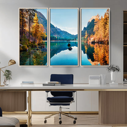32962-MGV-CV-36X24-Mountain Lake Wall Art – Tranquil Autumn Landscape Canvas Print, Nature Reflection Decor for Living Room, Bedroom, Office or Cabin