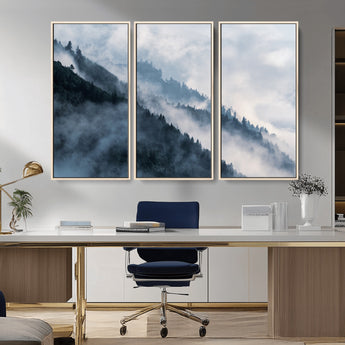 85737-MGV-CV-36X24-Misty Mountain Wall Art – Atmospheric Pine Forest Canvas Print with Fog and Mist, Calm Nature Decor for Living Room, Bedroom,