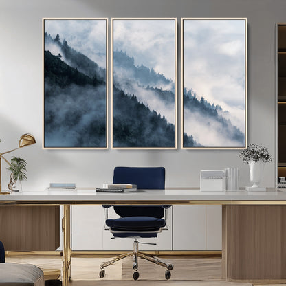 85737-MGV-CV-36X24-Misty Mountain Wall Art – Atmospheric Pine Forest Canvas Print with Fog and Mist, Calm Nature Decor for Living Room, Bedroom,