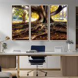 53335-MGV-CV-36X24-Majestic Tree with Sprawling Roots Wall Art – Serene Sunlit Park Scene, Nature Canvas Print, Perfect for Living Room, Office or
