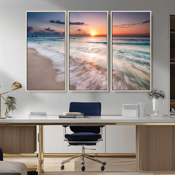 71849-MGV-CV-36X24-Sunrise Ocean Beach Wall Art – Serene Seascape Canvas Print with Gentle Waves, Coastal Nature Decor for Bedroom, Living Room or