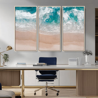 39236-MGV-CV-36X24-Ocean Beach Wall Art – Aerial View of Waves and Sand Canvas Print, Coastal Home Decor for Living Room, Bedroom, Office or Beach