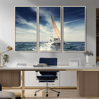 75430-MGV-CV-36X24-Sailing Boat Wall Art – Dynamic Ocean Yacht Canvas Print, Nautical Decor for Living Room, Office, Beach House or Cabin