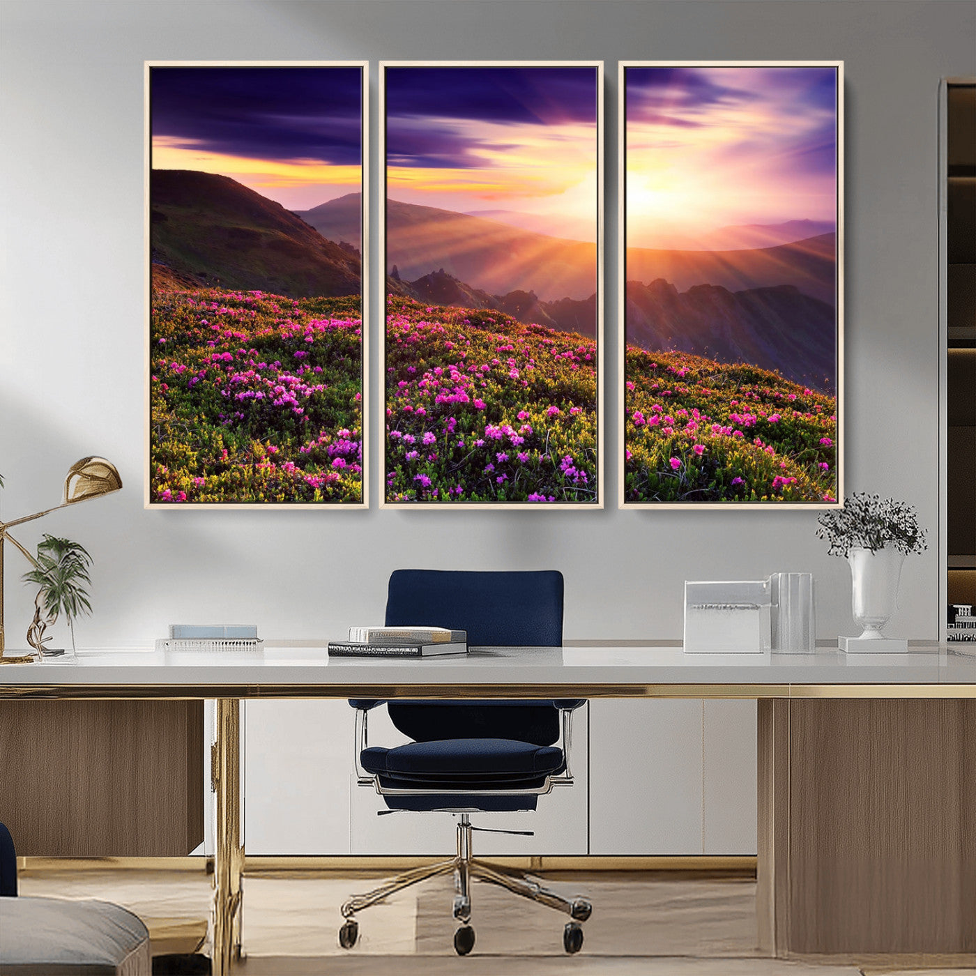 49741-MGV-CV-36X24-Mountain Sunrise Wall Art – Vibrant Floral Landscape Canvas Print, Nature Home Decor for Living Room, Bedroom Office or Cabin
