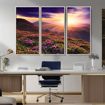 49741-MGV-CV-36X24-Mountain Sunrise Wall Art – Vibrant Floral Landscape Canvas Print, Nature Home Decor for Living Room, Bedroom Office or Cabin