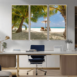 83601-MGV-CV-36X24-Tropical Beach Wall Art – Serene Palm Trees and Lounge Chairs Canvas Print, Relaxing Coastal Decor for Living Room, Bedroom or