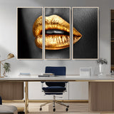 84747-MGV-CV-36X24-Golden Lips Black & White Portrait – Glamorous Metallic Lip Art Print, Modern Wall Decor for Bedroom, Beauty & Fashion Lover Gift