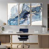 33782-MGV-CV-36X24-Abstract Marble Wall Art – Blue & Gold Fluid Painting Canvas Print, Modern Home Decor for Living Room, Bedroom or Office