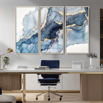33782-MGV-CV-36X24-Abstract Marble Wall Art – Blue & Gold Fluid Painting Canvas Print, Modern Home Decor for Living Room, Bedroom or Office