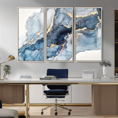 33782-MGV-CV-36X24-Abstract Marble Wall Art – Blue & Gold Fluid Painting Canvas Print, Modern Home Decor for Living Room, Bedroom or Office