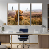 79391-MGV-CV-36X24-Majestic Highland Cow in Misty Scottish Moorland – Rustic Natural Charm, Perfect for Unique Home or Office Decor