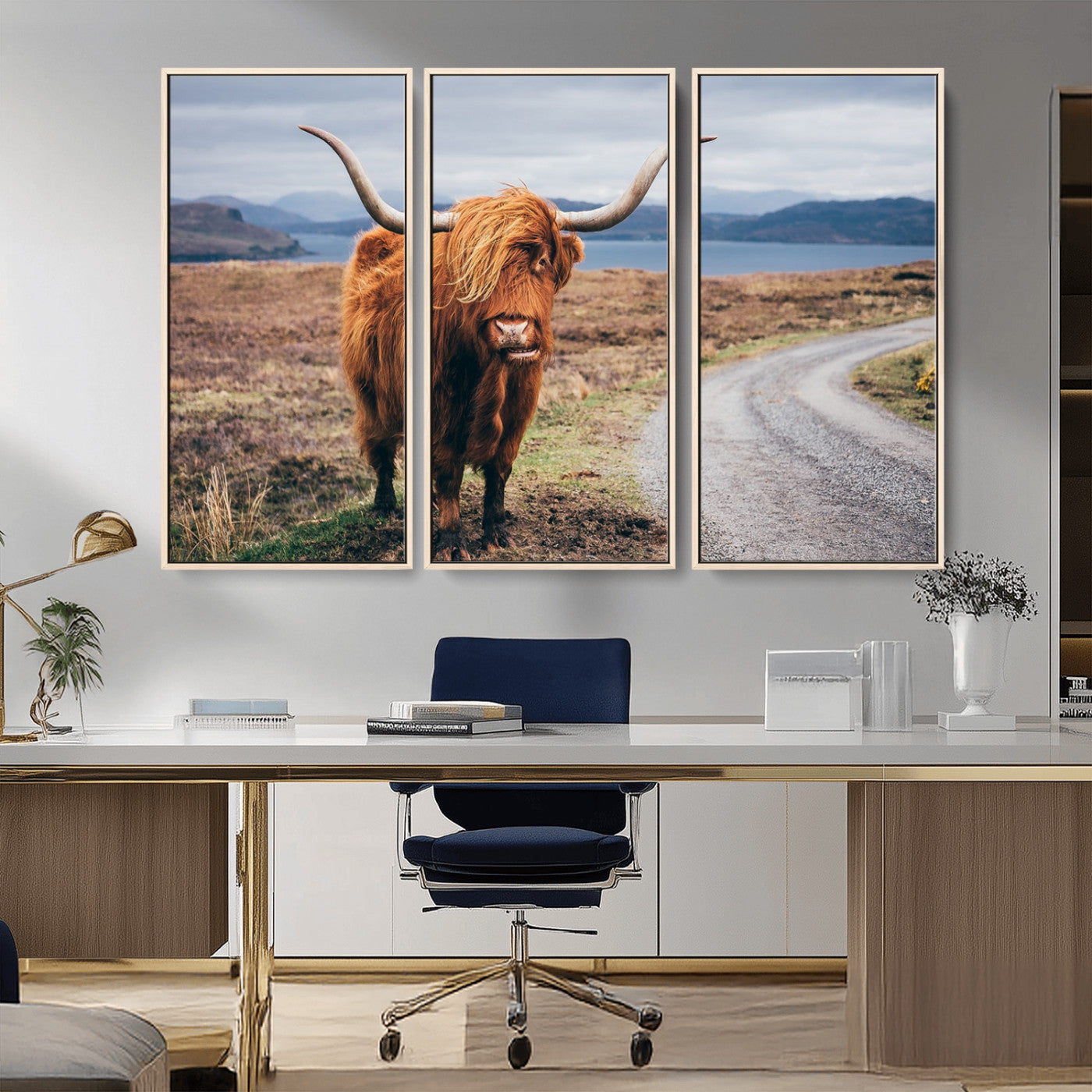 56121-MGV-CV-36X24-Rustic Highland Cow Wall Art – Panoramic Nature Canvas Print, Perfect Decor for Home, Office, Living Room or Man Cave