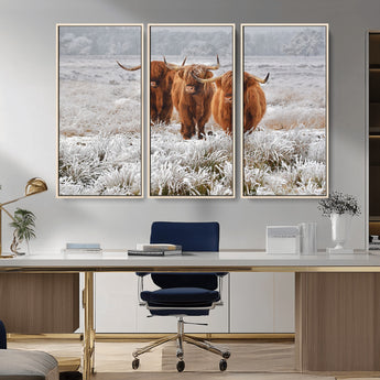 10396-MGV-CV-36X24-Highland Cattle Wall Art – Rustic Winter Landscape Canvas Print, Farmhouse Decor for Living Room, Office, Cabin or Country Home