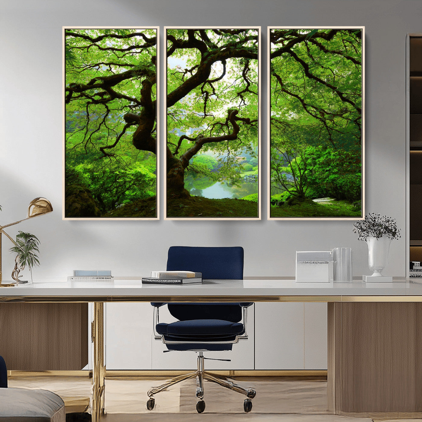 18094-MGV-CV-36X24-Emerald Canopy Wall Art – Panoramic Lush Green Tree Canvas Print, Serene Nature Decor for Office, Living Room or Meditation Space