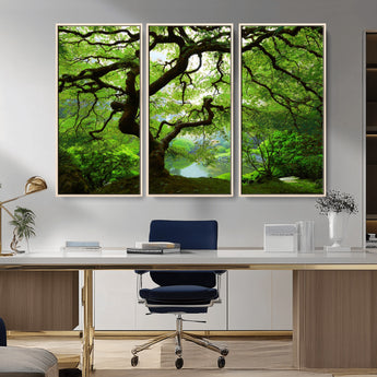 18094-MGV-CV-36X24-Emerald Canopy Wall Art – Panoramic Lush Green Tree Canvas Print, Serene Nature Decor for Office, Living Room or Meditation Space