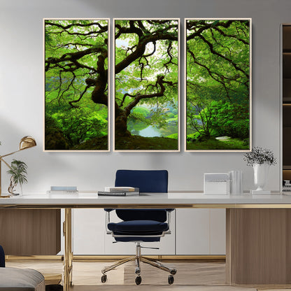 18094-MGV-CV-36X24-Emerald Canopy Wall Art – Panoramic Lush Green Tree Canvas Print, Serene Nature Decor for Office, Living Room or Meditation Space