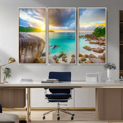 23769-MGV-CV-36X24-Tropical Beach Sunset Wall Art – Serene Ocean Canvas Print, Coastal Landscape Decor for Living Room, Bedroom or Office, Peaceful