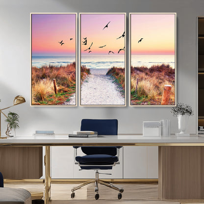 54411-MGV-CV-36X24-Coastal Path Sunrise Wall Art – Serene Ocean Canvas Print, Beach Landscape Decor for Living Room, Bedroom or Office, Peaceful