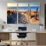 31889-MGV-CV-36X24-Sandy Beach Pathway Wall Art – Coastal Dune Fence and Ocean View Canvas Print, Relaxing Seaside Landscape Decor for Living Room or
