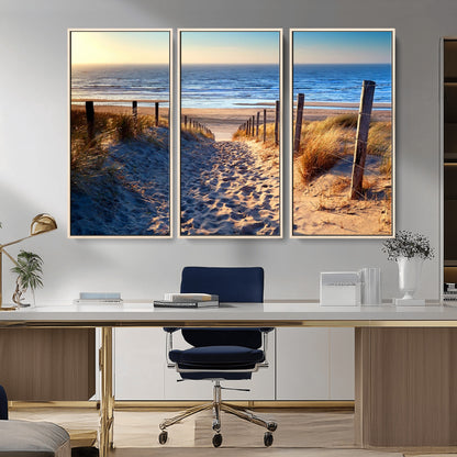 31889-MGV-CV-36X24-Sandy Beach Pathway Wall Art – Coastal Dune Fence and Ocean View Canvas Print, Relaxing Seaside Landscape Decor for Living Room or