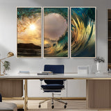38256-MGV-CV-36X24-Ocean Wave Wall Art – Stunning Sunrise Through Curling Wave Canvas Print, Coastal Surf Photography Seascape Decor for Living Room,