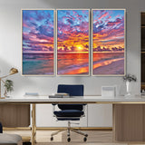 72836-MGV-CV-36X24-Fiery Sunset Beach Wall Art – Panoramic Vibrant Ocean Canvas Print, Dramatic Coastal Decor for Living Room, Bedroom or Office