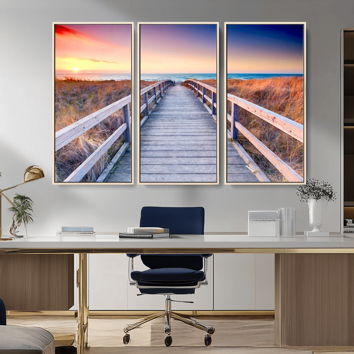 60625-MGV-CV-36X24-Beach Boardwalk Sunrise Wall Art – Coastal Pathway to Ocean Canvas Print, Seaside Landscape Decor for Home or Office