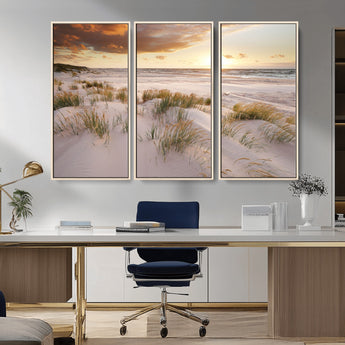 61246-MGV-CV-36X24-Coastal Sand Dunes Wall Art – Serene Beach Sunset Canvas Print with Grasses and Ocean View, Tranquil Seaside Decor for Living Room
